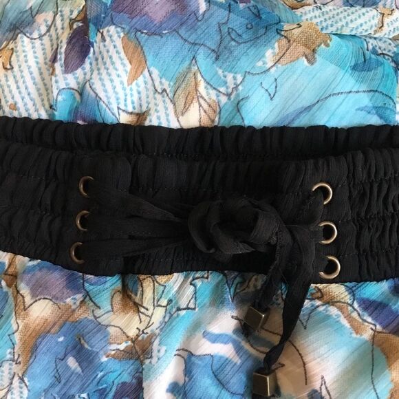 Blue and multi color floaty maxi skirt with corset style elastic waist fairycore - Picture 5 of 7